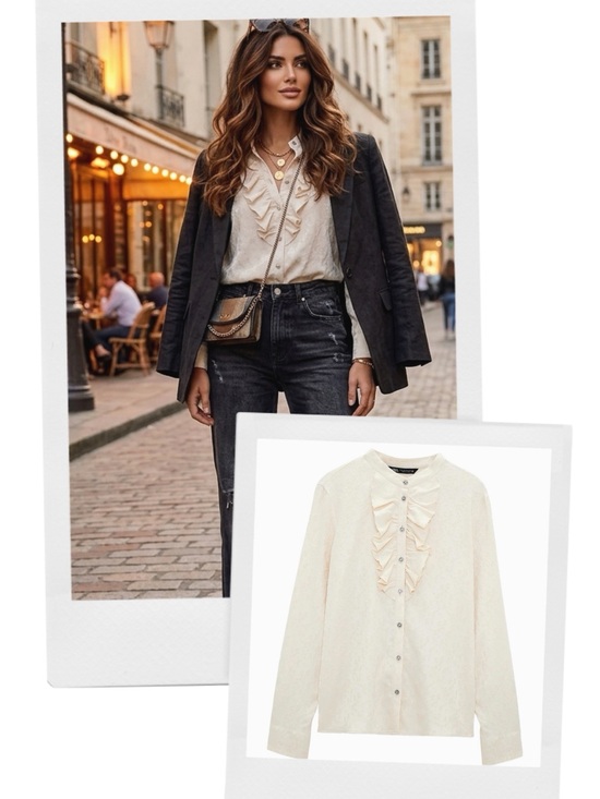 Zara Tops - Nfs❌ZARA jacquard ruffled romantic blouse with jewel buttons